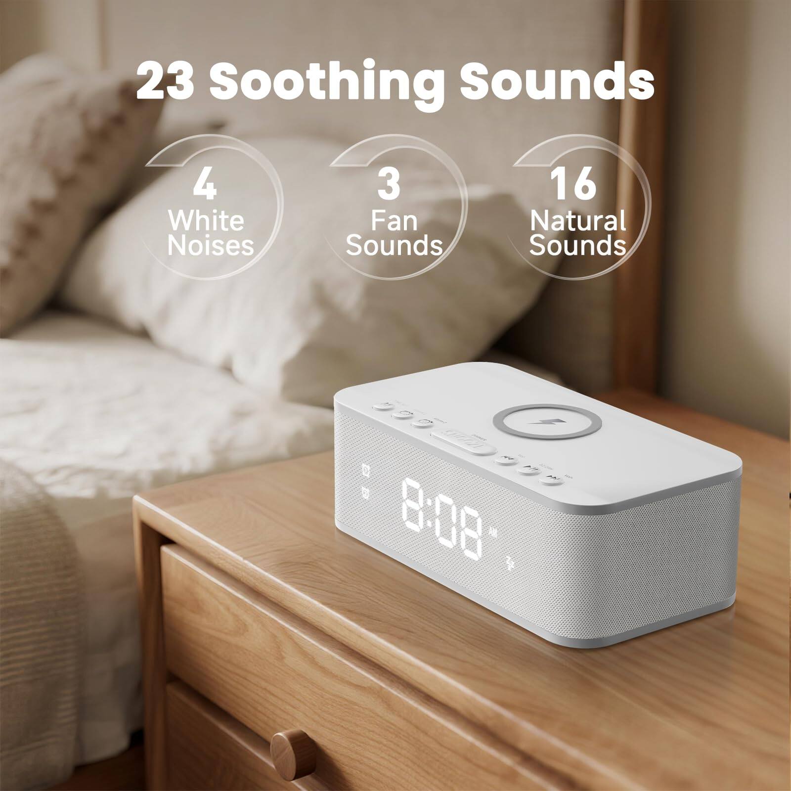 23 Soothing Sounds  
4 White Noises  
3 Fan Sounds  
16 Natural Sounds  

DR B  
8:08