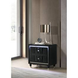 Loheer - LED Nightstand with USB Charging Ports and Two Drawers - Black