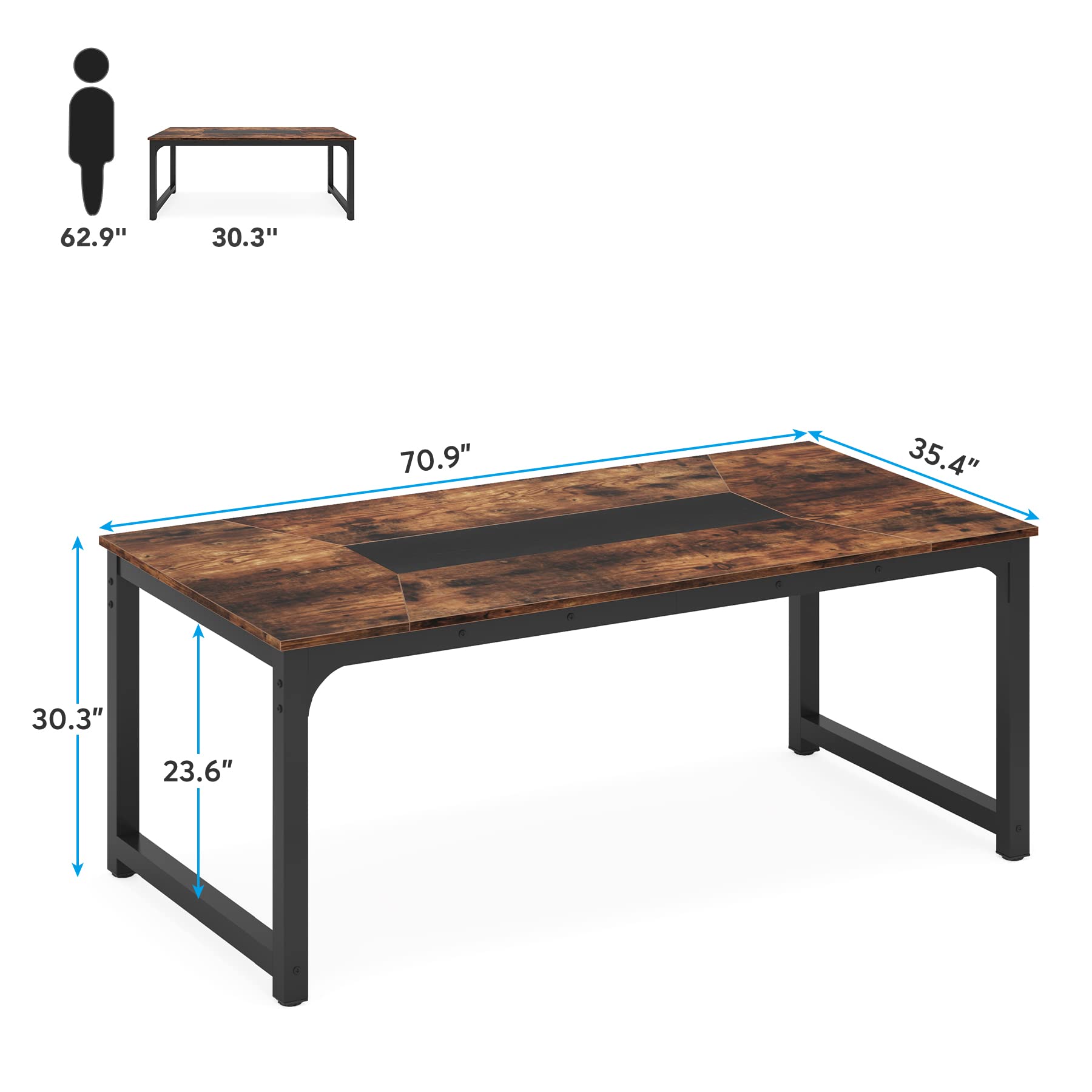 Tribesigns 6 Ft Rectangular Conference Table for 6 8 People Brown+black ...