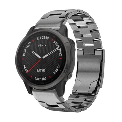 StrapsCo - Vented Titanium Bracelet QuickFit 22 Metal Watch Band Strap For Garmin Fenix 6 - Gunmetal
