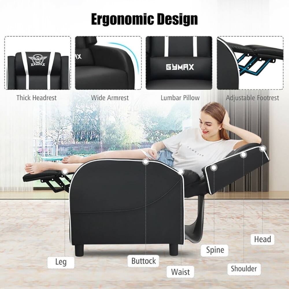 Ergonomic Design

- Thick Headrest
- Wide Armrest
- Lumbar Pillow
- Adjustable Footrest

Supports:
- Head
- Shoulder
- Spine
- Waist
- Buttock
- Leg