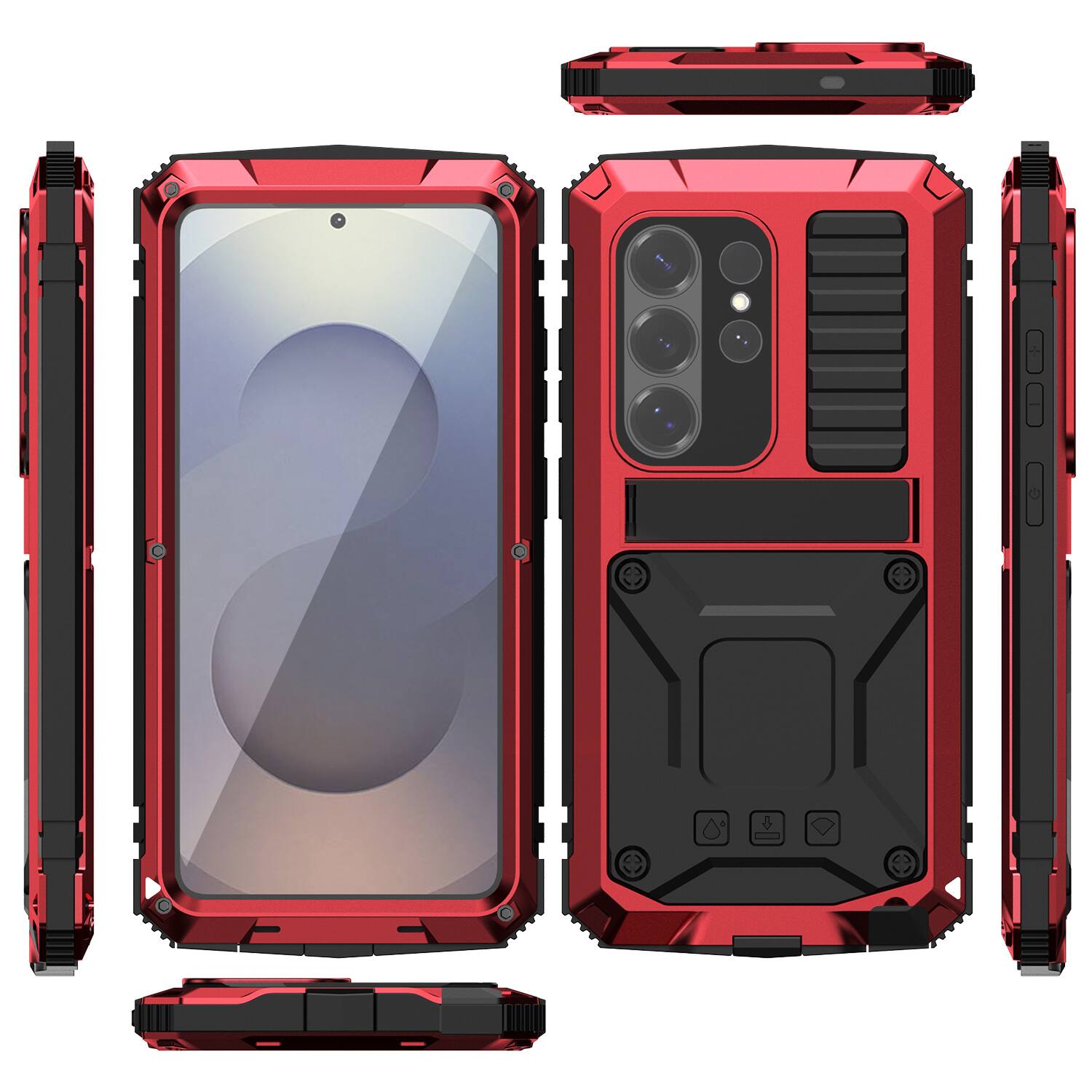 Alt View 4. Dteck - For Samsung Galaxy S26 Ultra Case Outdoor Sports Kickstand Rugged Heavy Duty Full Body Cover Built in Screen Protector - Red.