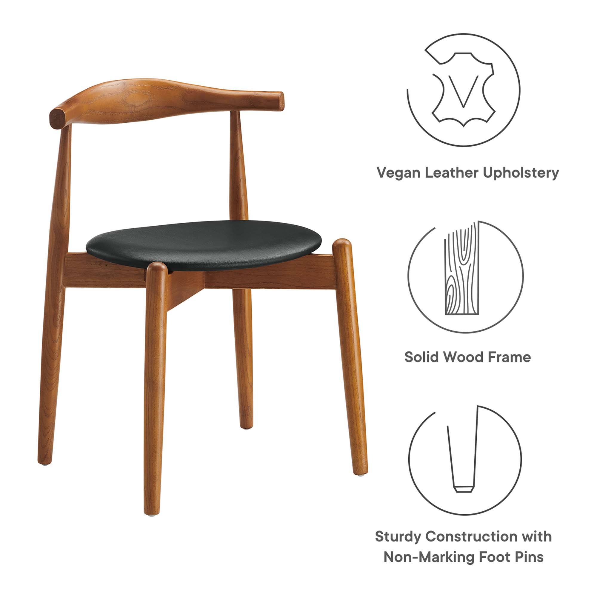 - Vegan Leather Upholstery
- Solid Wood Frame
- Sturdy Construction with Non-Marking Foot Pins