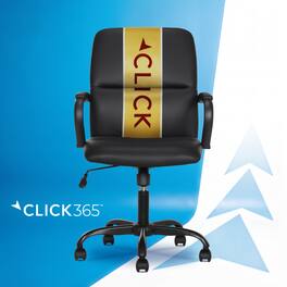 Click365 - Ergonomic Chair with Lumbar Support & PU Leather Computer Chair with Adjustable Height & Padded Arms for Home Office - Black