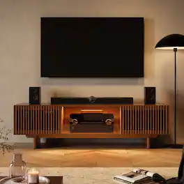 POVISON - 79" Mid-Century Modern TV Stand with storage - Walnut Color