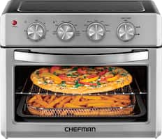 Chefman - 25 L Analog Air Fryer Toaster Oven, 6 Slice, Convection w/ Auto Shut-Off, 60 Min Timer, Stainless Steel/Black - Stainless Steel - Front_Zoom