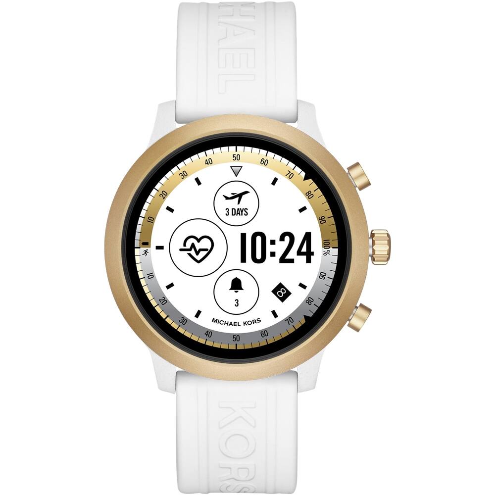 Best Buy: Michael Kors Gen 4 MKGO Smartwatch 43mm Aluminum Gold with White  Silicone Band MKT5071