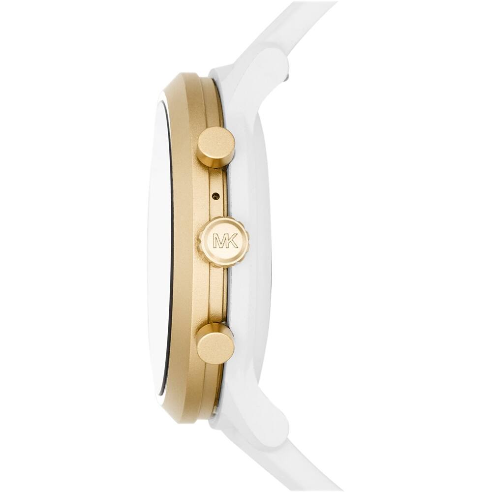 Alt View 14. Michael Kors - Gen 4 MKGO Smartwatch 43mm Aluminum - Gold with White Silicone Band.