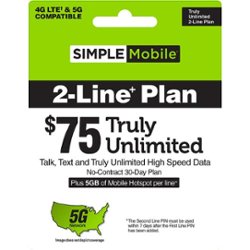 Simple Mobile - $75 TRULY UNLIMITED High Speed Data, Talk & Text 30-Day 2-Line+ Plan (Email Delivery) [Digital] - Front_Zoom