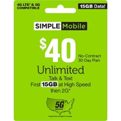 Simple Mobile - $40 Unlimited Talk, Text & Data (First 15GB at High Speed then 2G*) 30-Day Plan (Email Delivery) [Digital] - Front_Zoom