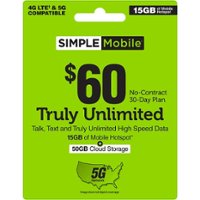 Simple Mobile - $60 Unlimited High Speed Data, Talk & Text 30-Day Plan (Email Delivery) [Digital] - Front_Zoom