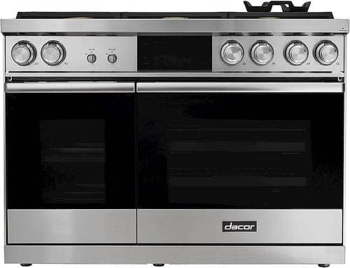 Dacor - Contemporary 6.6 Cu. Ft. Freestanding Double Oven Dual Fuel Four Part Convection Range with RealSteam, NG - Silver Stainless Steel