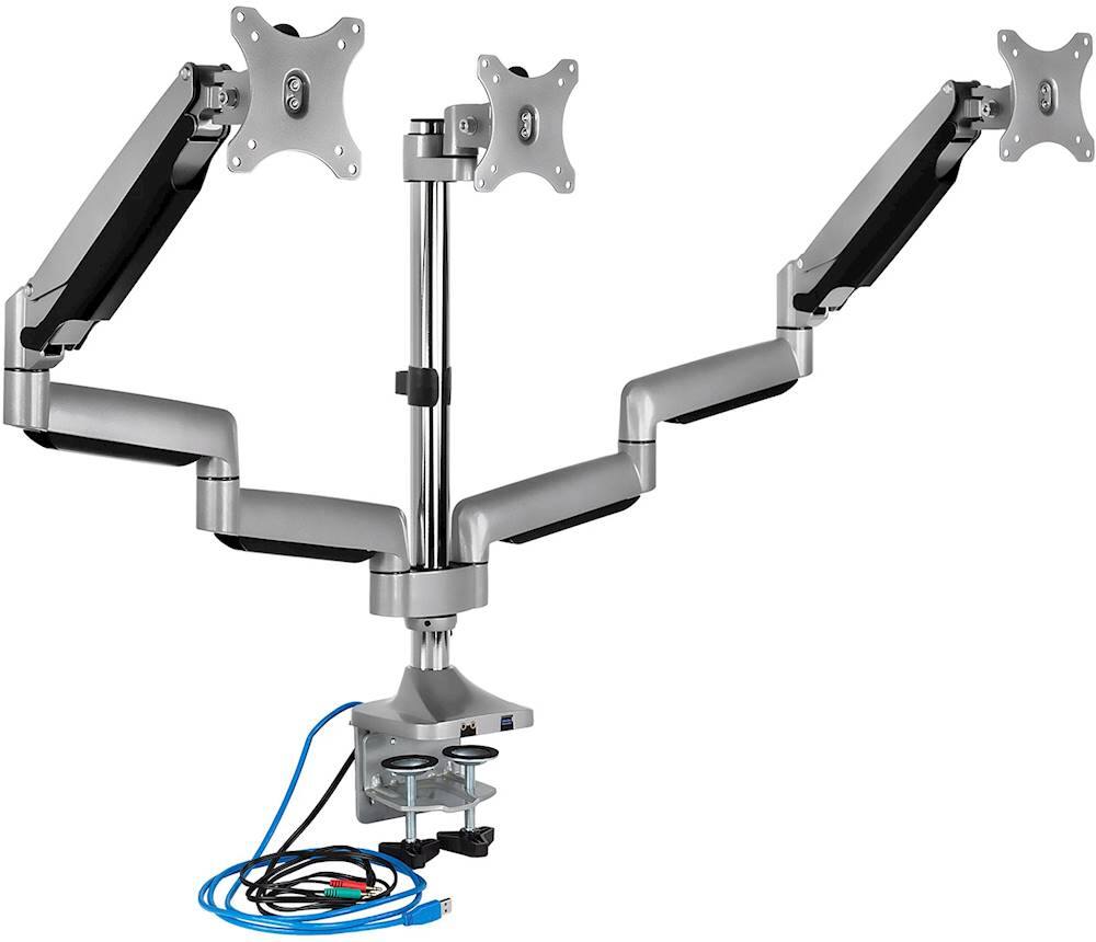Angle. Mount-It! - Triple Monitor Desk Mount - Silver.
