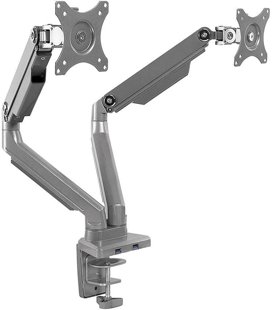 Angle. Mount-It! - Dual Monitor Desk Mount w/USB Ports - Silver.
