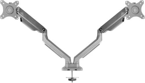 Front. Mount-It! - Dual Monitor Desk Mount w/USB Ports - Silver.