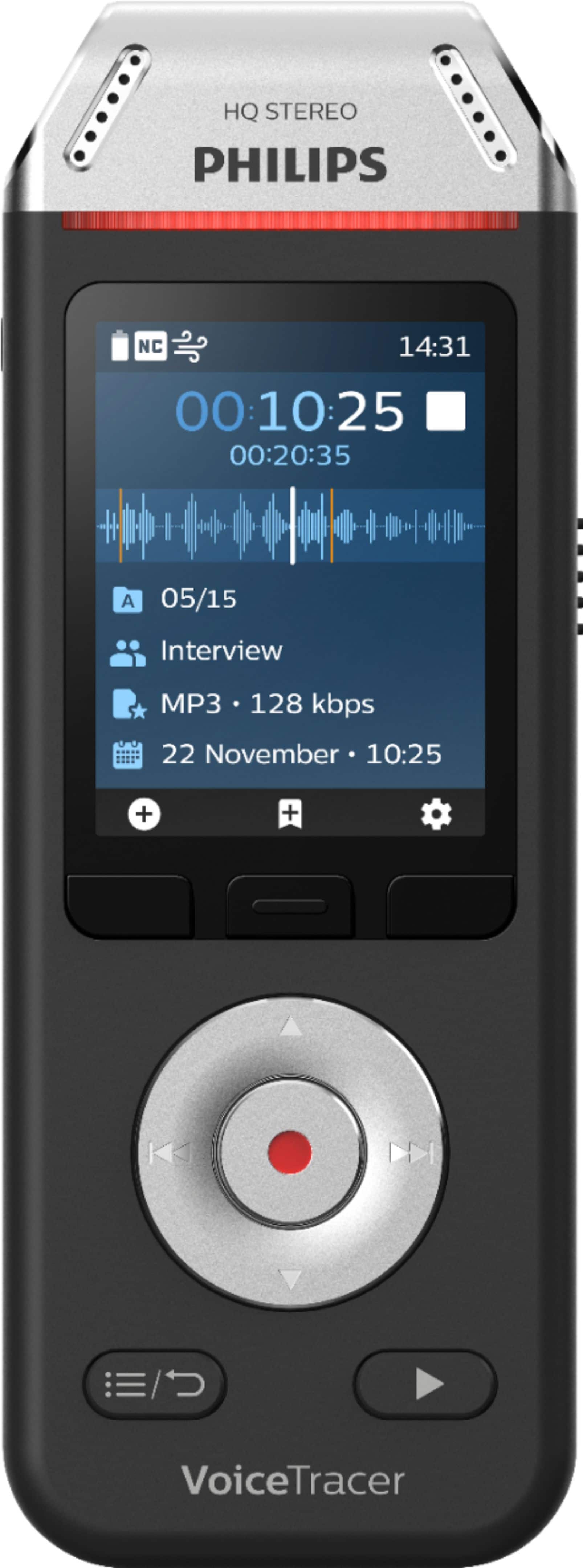 Front. Philips - VoiceTracer Audio Recorder - Black/Chrome.