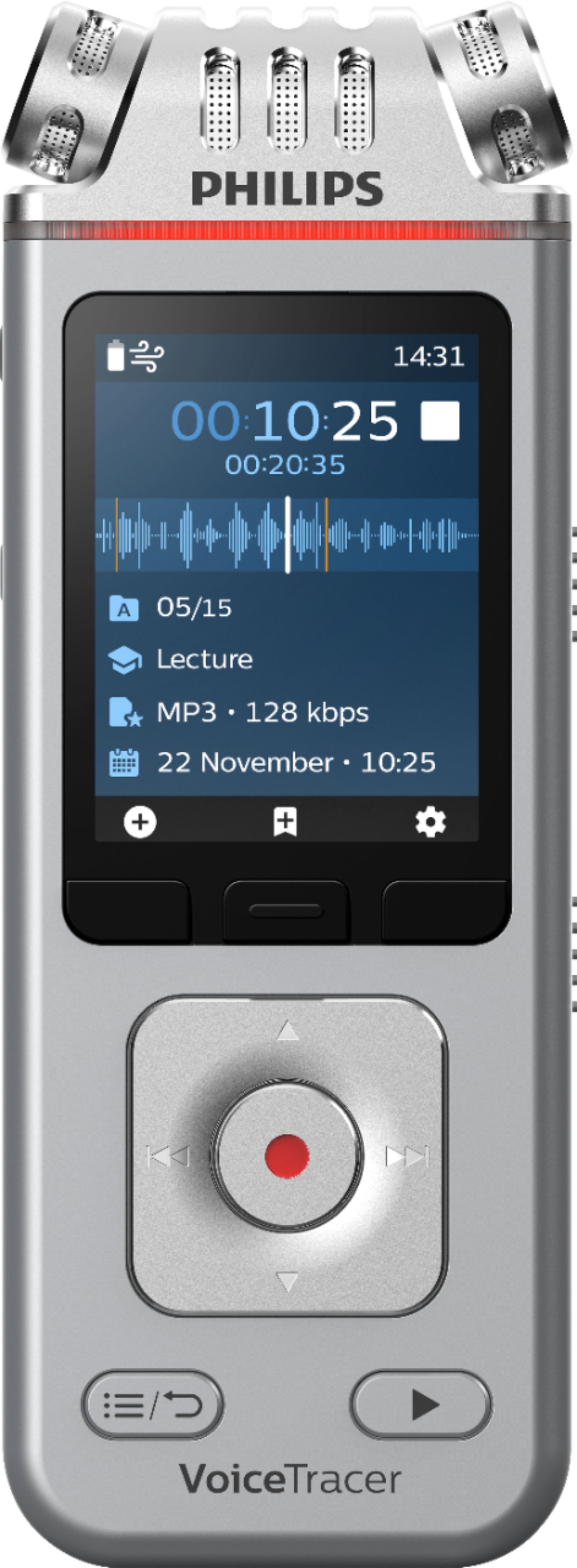 Philips - VoiceTracer Audio Recorder - Silver/Chrome