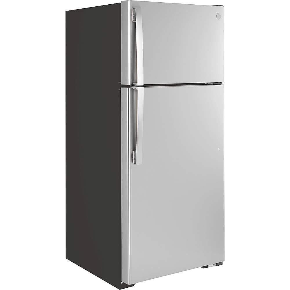 Angle View: GE - 16.6 Cu. Ft. Top-Freezer Refrigerator - Stainless steel