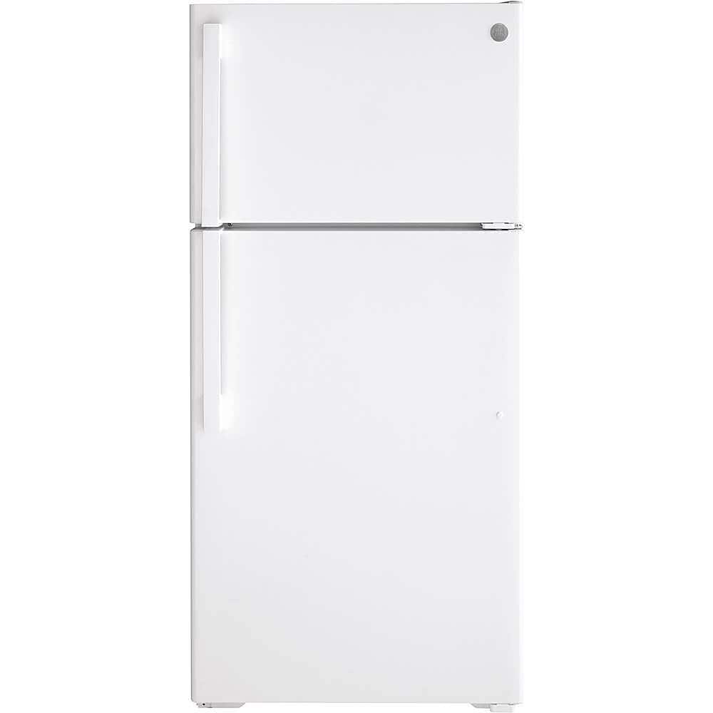 Front. GE - 15.6 Cu. Ft. Top-Freezer Refrigerator - White.