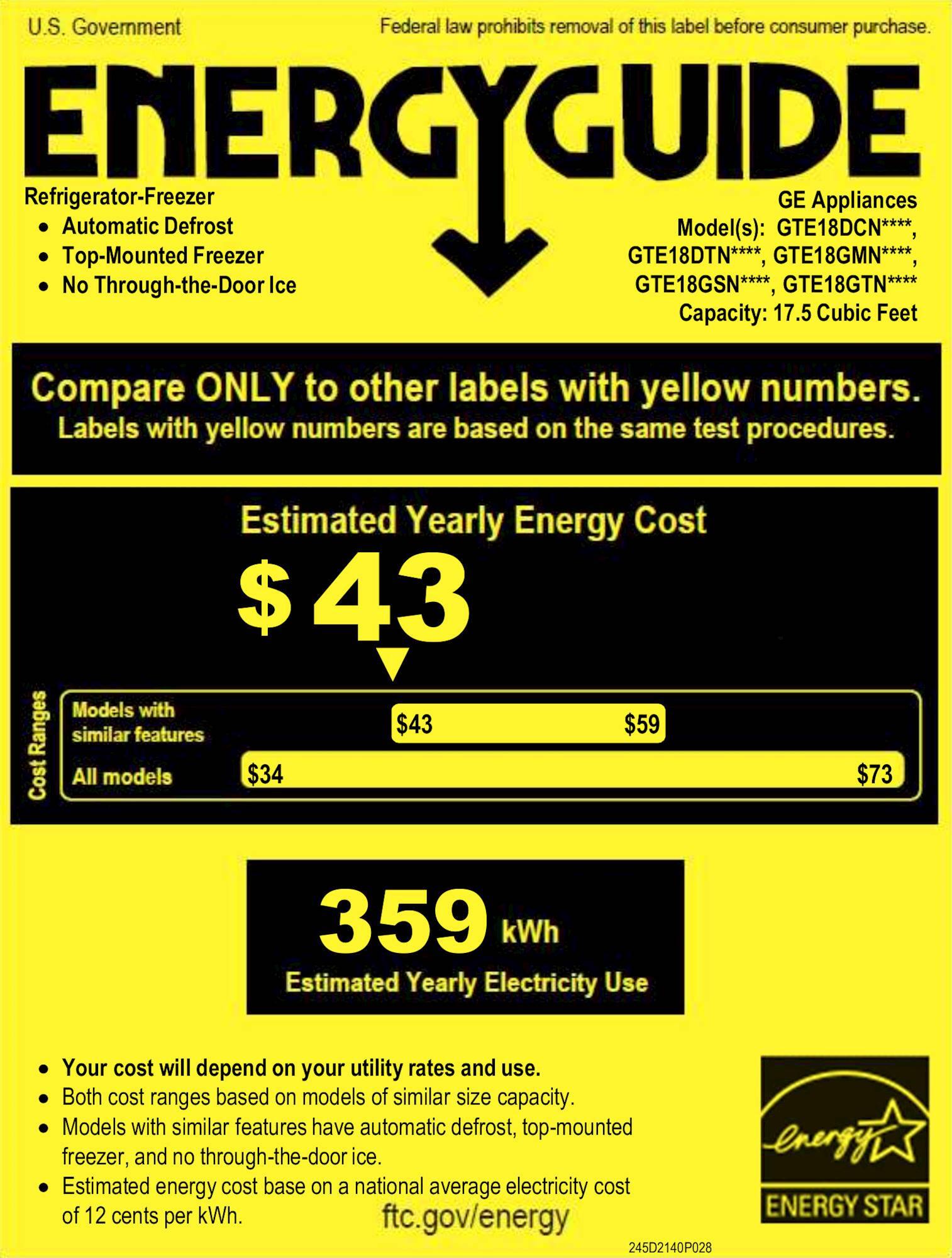 GE 17.5 Cu. Ft. TopFreezer Refrigerator White GTE18DTNRWW Best Buy