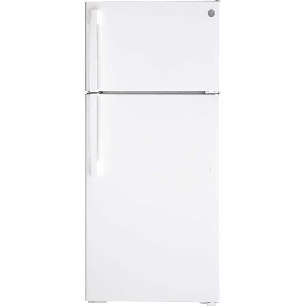 GE - 16.6 Cu. Ft. Top-Freezer Refrigerator with Edge-to-Edge Glass Shelves - White - Front_Zoom