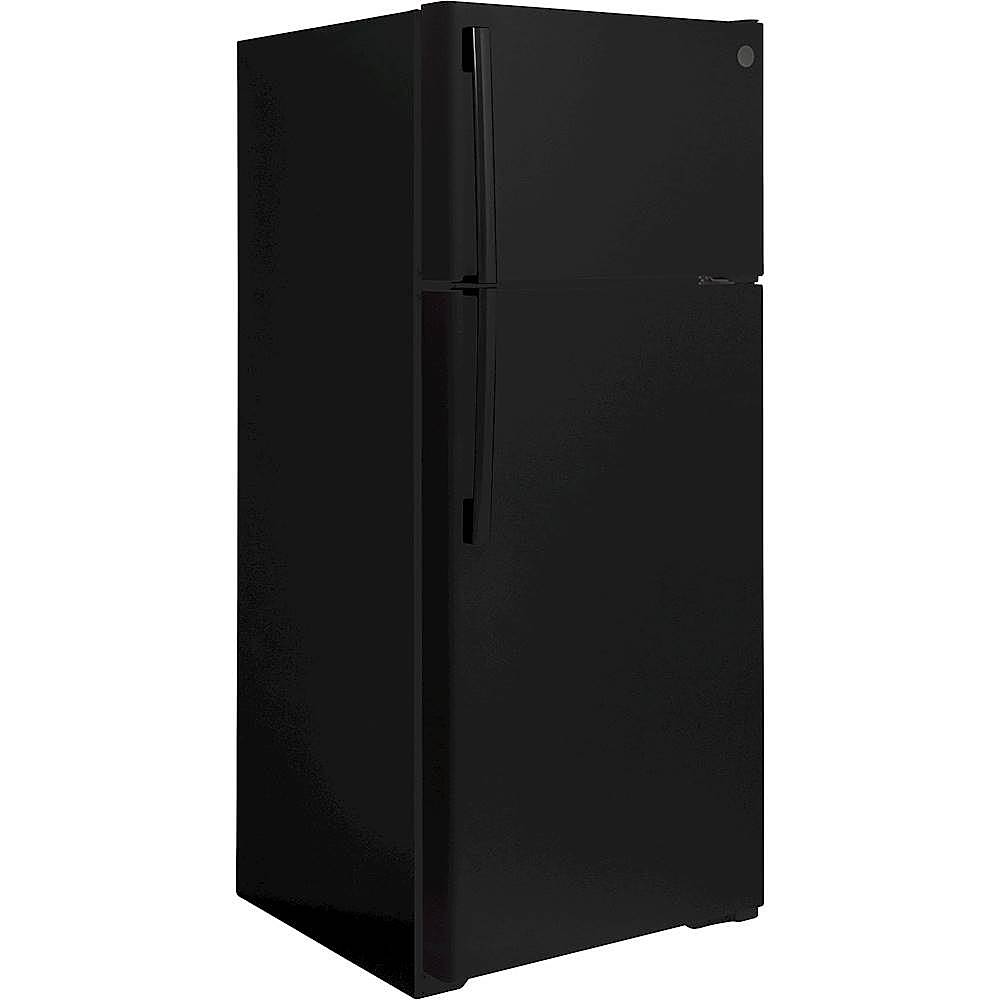 Angle View: GE - 17.5 Cu. Ft. Top-Freezer Refrigerator - Black