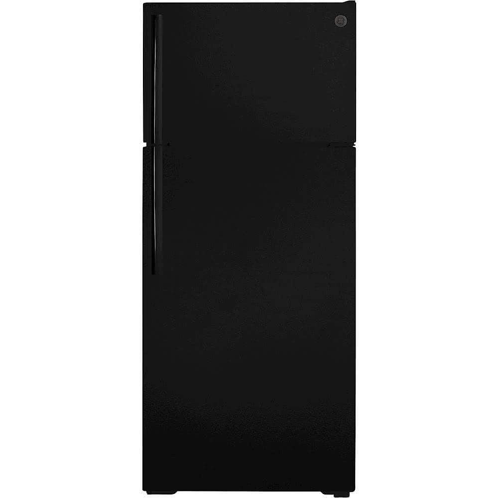 Front. GE - 17.5 Cu. Ft. Top-Freezer Refrigerator - Black.