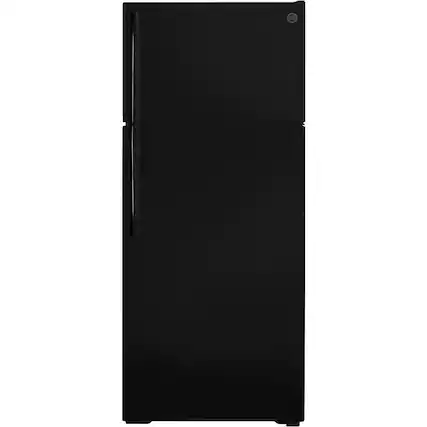 Front. GE - 17.5 Cu. Ft. Top-Freezer Refrigerator - Black.