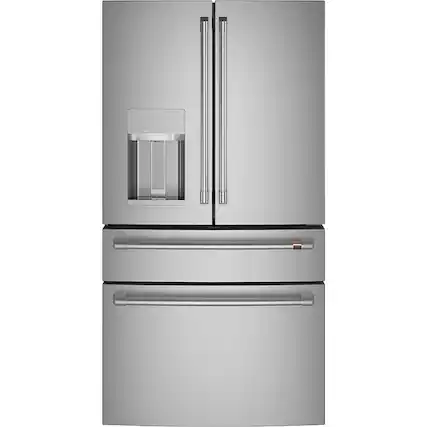Front. Café - 27.6 Cu. Ft. 4-Door French Door Refrigerator, Customizable - Brushed Stainless Steel.