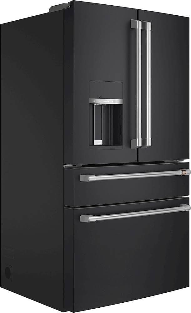 Angle. Café - 27.6 Cu. Ft. 4-Door French Door Refrigerator, Customizable - Matte Black.
