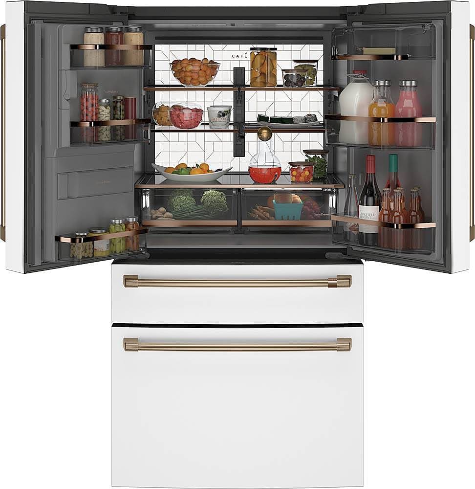 Alt View 1. Café - 27.6 Cu. Ft. 4-Door French Door Refrigerator, Customizable - Matte White.