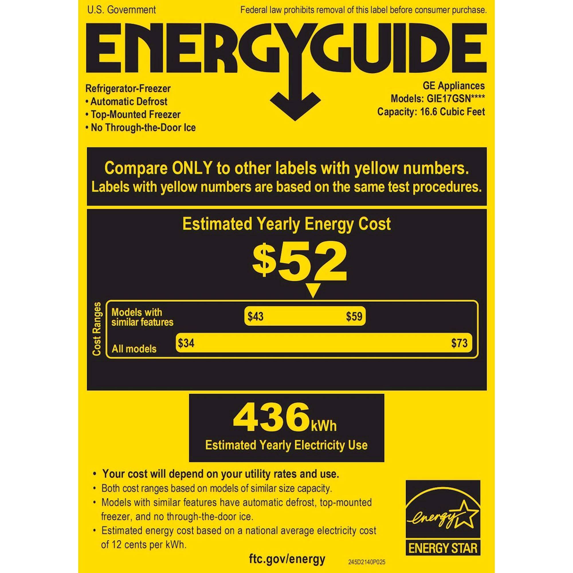 GE 16.6 Cu. Ft. TopFreezer Refrigerator Stainless steel GIE17GSNRSS