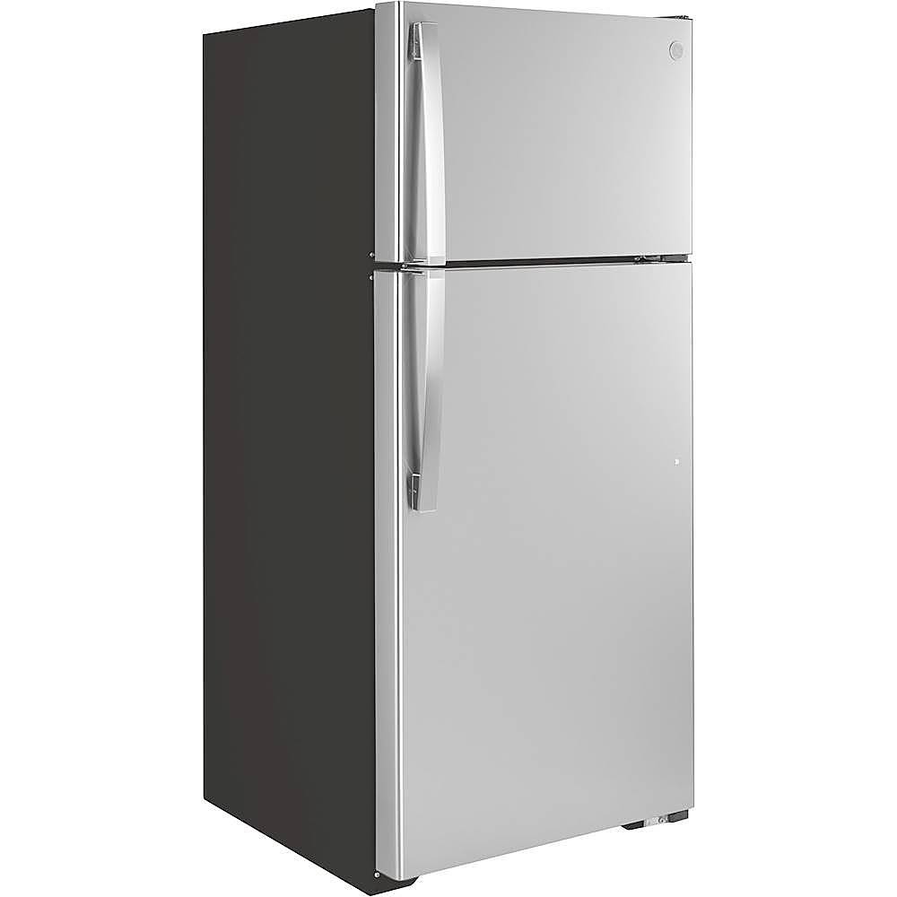 Angle. GE - 16.6 Cu. Ft. Top-Freezer Refrigerator - Stainless Steel.