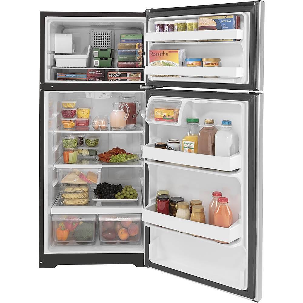 Alt View 1. GE - 16.6 Cu. Ft. Top-Freezer Refrigerator - Stainless Steel.