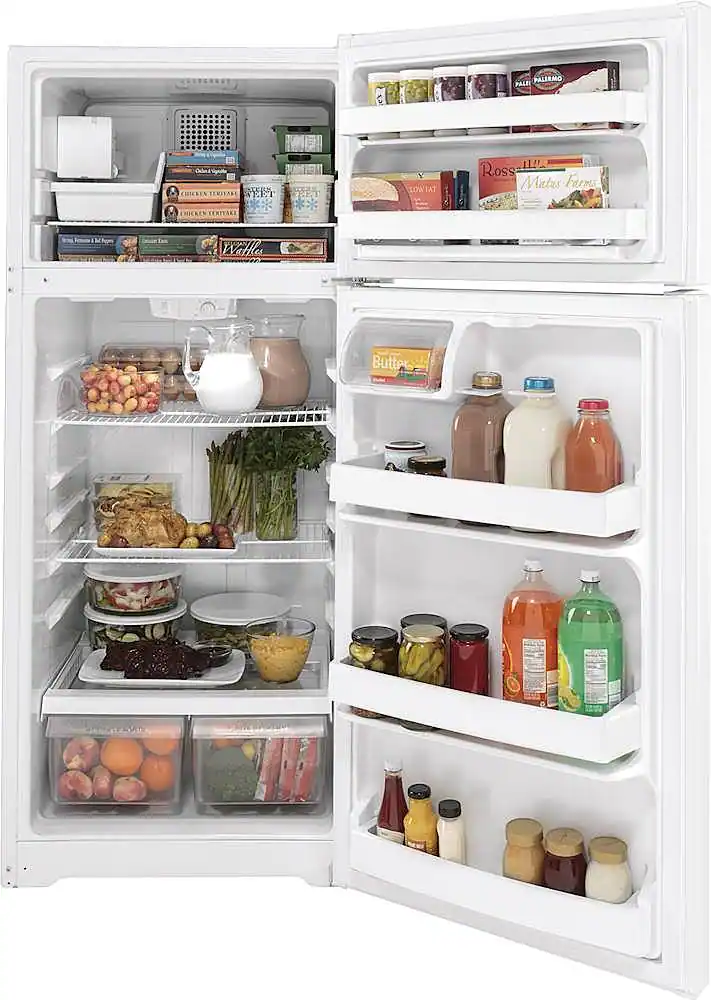 GE 28 in. Wide 17.5 Cu. Ft. Top Freezer Refrigerator with LED Interior ...