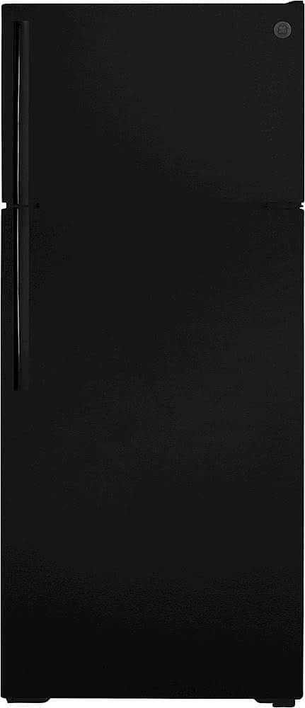 Front. GE - 17.5 Cu. Ft. Top-Freezer Refrigerator - Black.