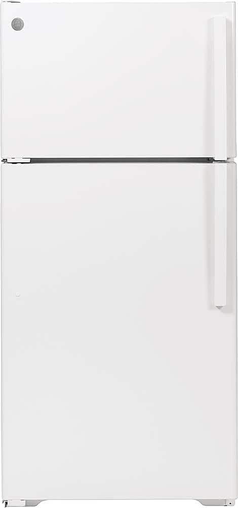 Front. GE - 15.6 Cu. Ft. Top-Freezer Refrigerator - White.