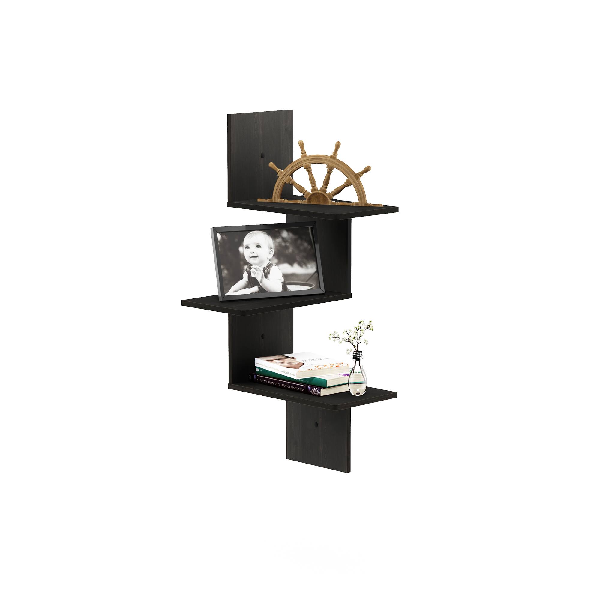 Alt View 4. Furinno - Rossi Modern 3-Tier Wall Floating Corner Shelf - Espresso.