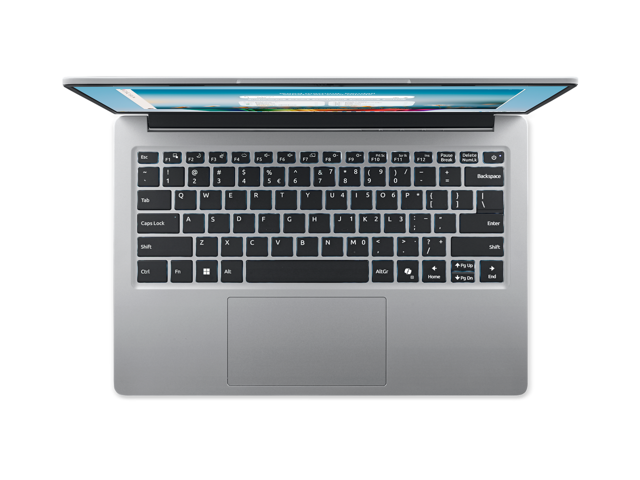 Esc
F1
F2
F3
F4
F5
F6
F7
F8
F9
F10
F11
F12
Pause Break
Delete NumLk

1
2
3
4
5
6
7
8
9
0
-
=
Backspace
Tab
Q
W
E
R
T
Y
U
I
O
P
Caps Lock
A
S
D
F
G
H
J
K
L
:
Enter
Shift
Z
X
C
V
B
N
M
Shift
Ctrl
Fn
Alt
AltGr
Home
Pg Up
Pg Dn
End