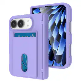 UUCOVER - For Apple iPhone Duo Case with Card Holder, Built in Front Screen Protector Hinge Cover Shockproof Drop Protective Shell - Purple