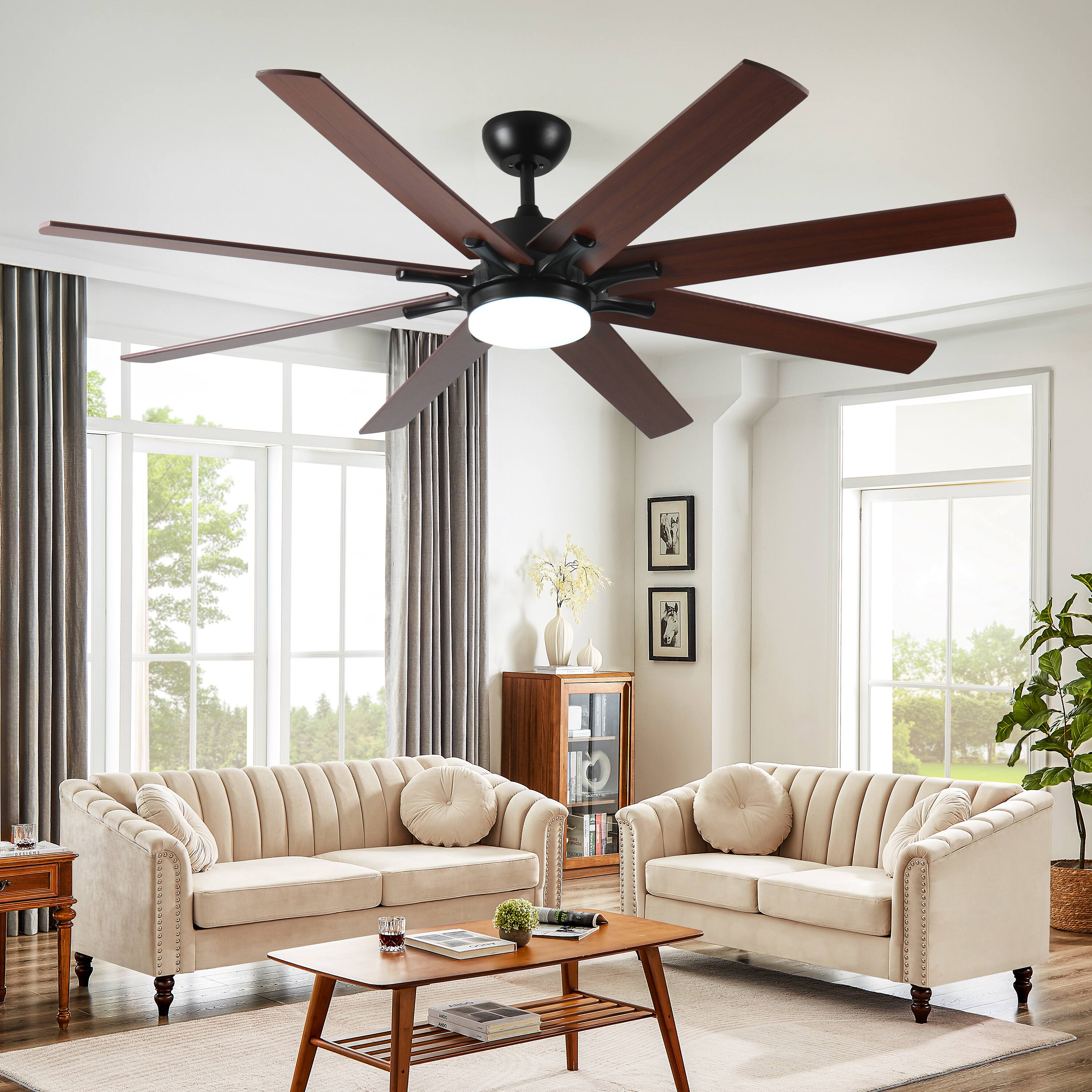 Alt View 4. Sofucor - 72'' Industrial Ceiling Fans with Lights & Remote Indoor/Outdoor Smart Ceiling Fan APP/Voice Control & Dual Finish Blade - Black.