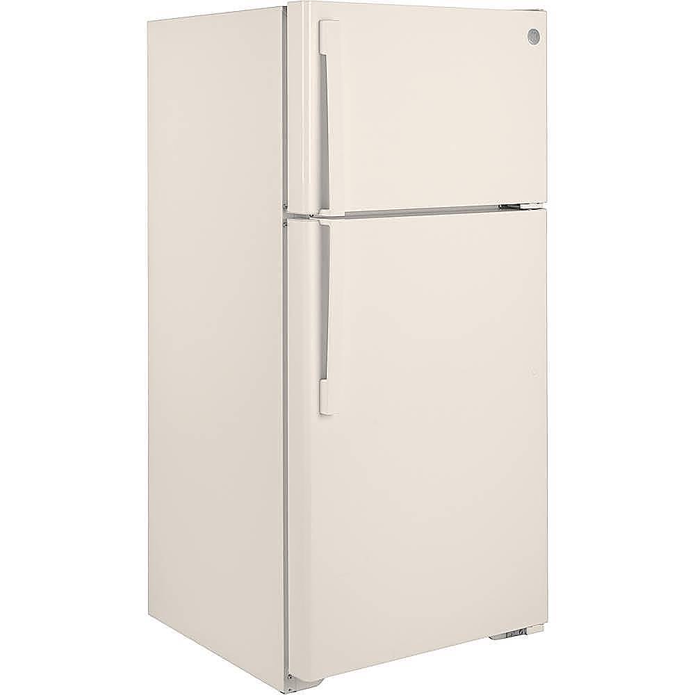 Angle View: GE - 15.6 Cu. Ft. Top-Freezer Refrigerator - Bisque