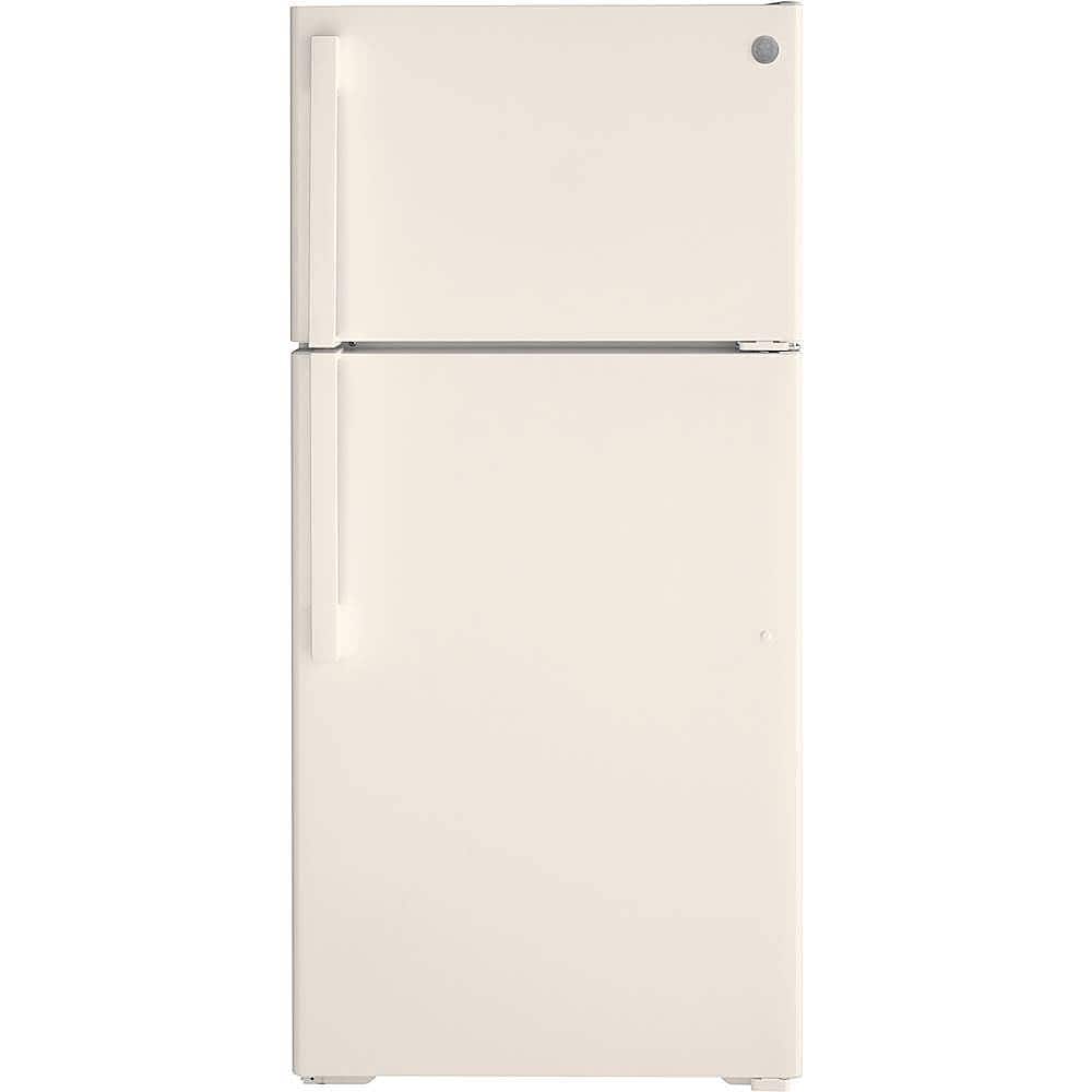 Front. GE - 15.6 Cu. Ft. Top-Freezer Refrigerator - Bisque.