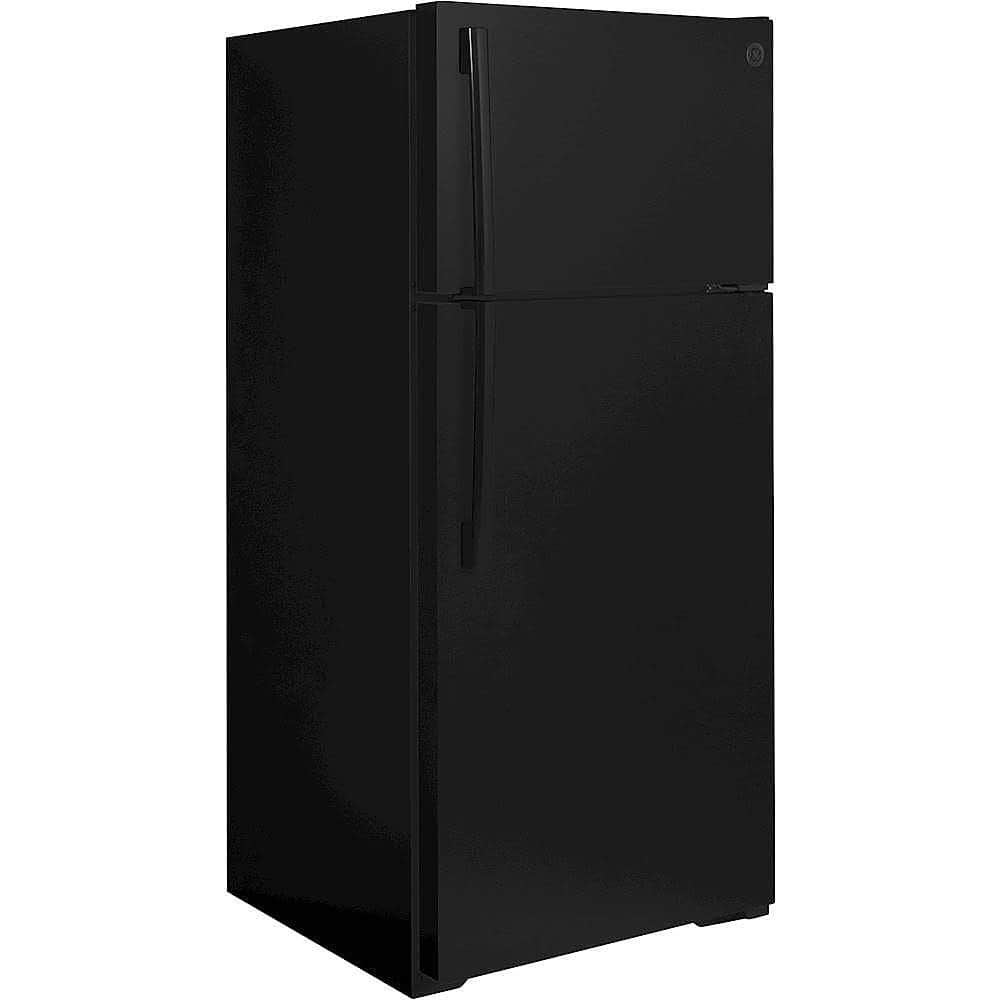 Angle View: GE - 16.6 Cu. Ft. Top-Freezer Refrigerator - Black