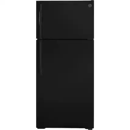 Front. GE - 16.6 Cu. Ft. Top-Freezer Refrigerator - Black.