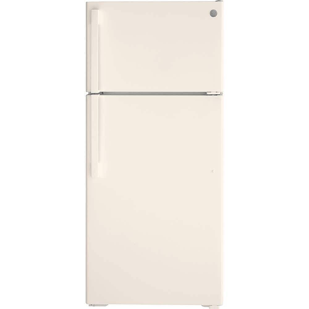 GE - 16.6 Cu. Ft. Top-Freezer Refrigerator with LED Interior Lighting - Bisque - Front_Zoom