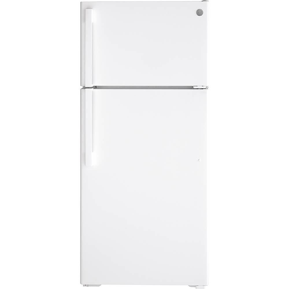 GE - 16.6 Cu. Ft. Top-Freezer Refrigerator with LED Interior Lighting - White - Front_Zoom