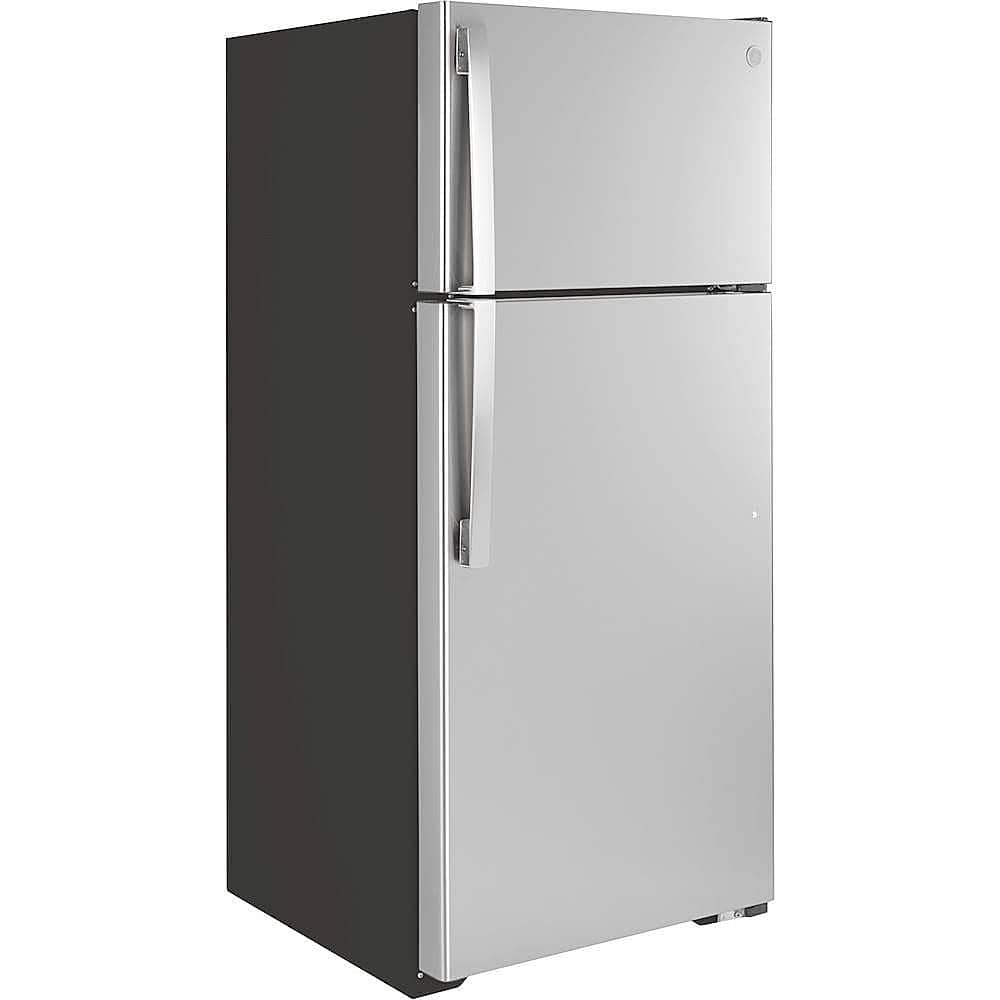 Angle. GE - 16.6 Cu. Ft. Top-Freezer Refrigerator - Stainless Steel.