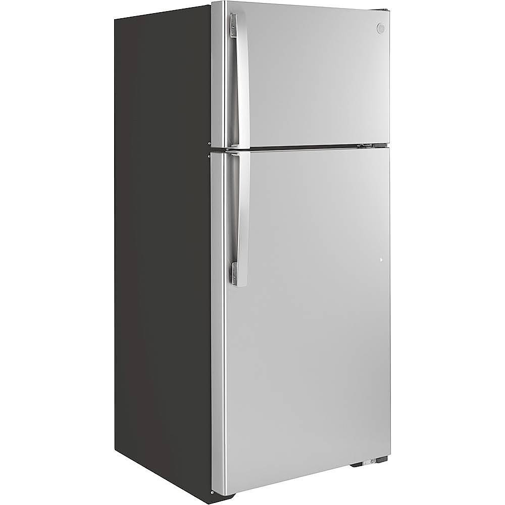 Angle. GE - 16.6 Cu. Ft. Top-Freezer Refrigerator - Stainless Steel.