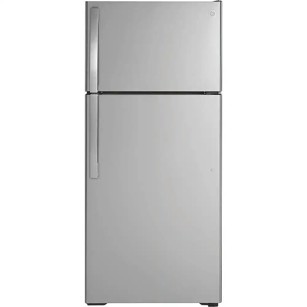 GE - 16.6 Cu. Ft. Top-Freezer Refrigerator with Edge-to-Edge Glass Shelves - Stainless Steel